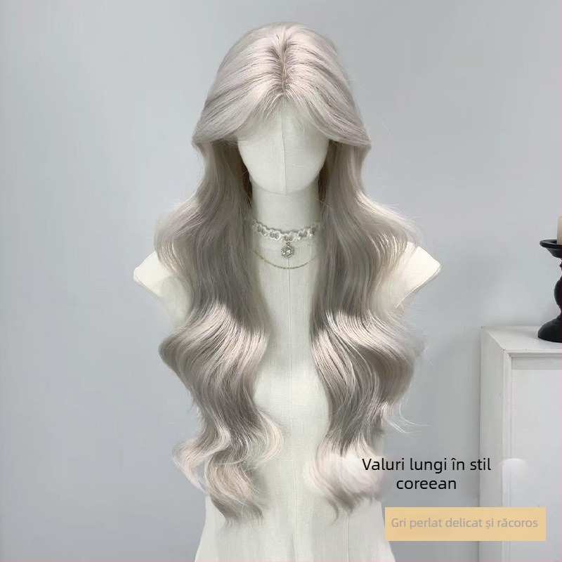 Perucă lungă cu bucle pentru femei, breton central, model XGS-25, semi-manual croită, fibre rezistente la temperatură