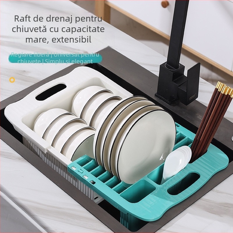 Raft de drenaj pentru vase din plastic, extensibil, depozitare farfurii și boluri, stil modern minimalist, Shihui, lansat în 2022