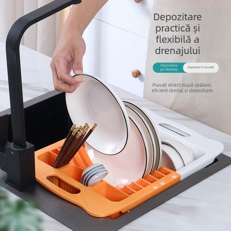 Raft de drenaj pentru vase din plastic, extensibil, depozitare farfurii și boluri, stil modern minimalist, Shihui, lansat în 2022