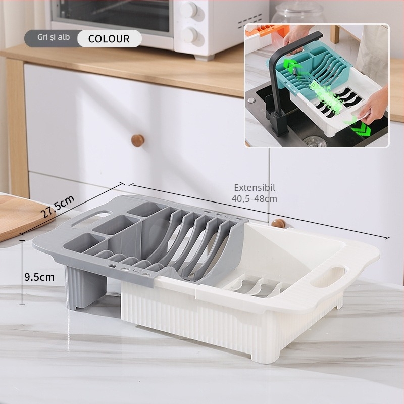 Raft de drenaj pentru vase din plastic, extensibil, depozitare farfurii și boluri, stil modern minimalist, Shihui, lansat în 2022