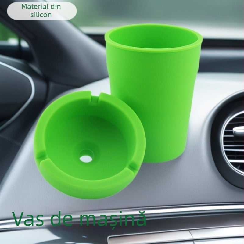 Scrumieră auto din silicon, portabilă, rezistentă la foc, cu spațiu de depozitare