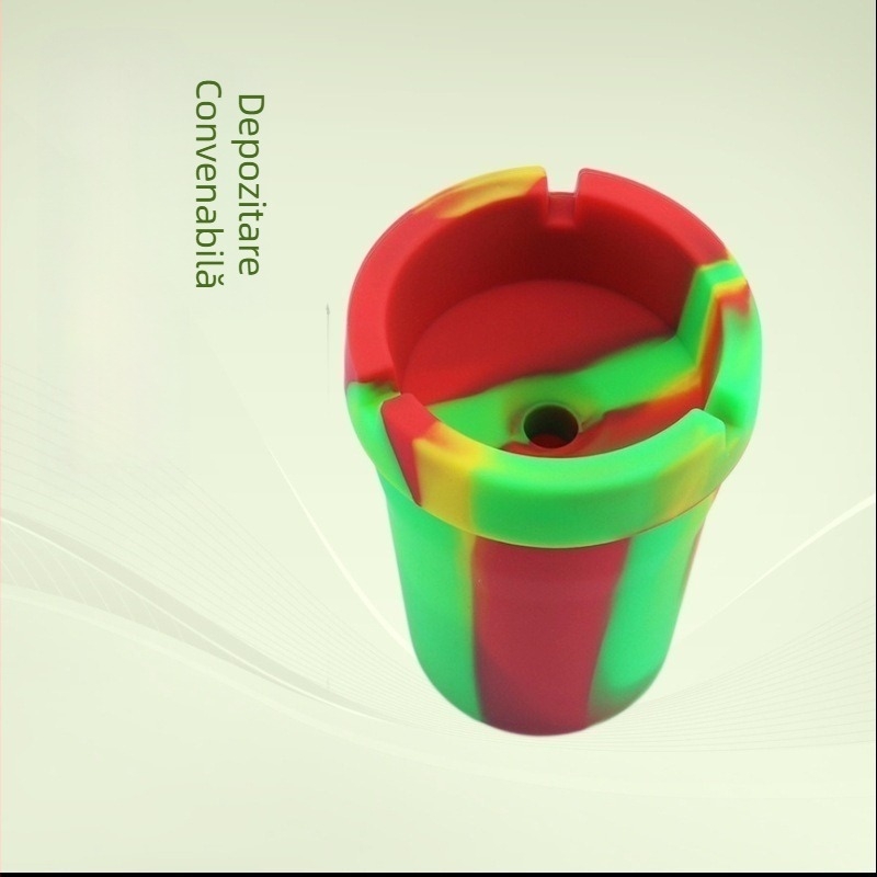 Scrumieră auto din silicon, portabilă, rezistentă la foc, cu spațiu de depozitare