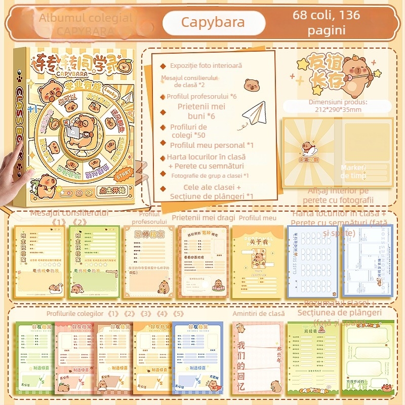 Agenda de colegi cu animale desenate — hârtie originală din pulpă, legare cu foi detașabile, imprimare logo disponibilă, cadou potrivit