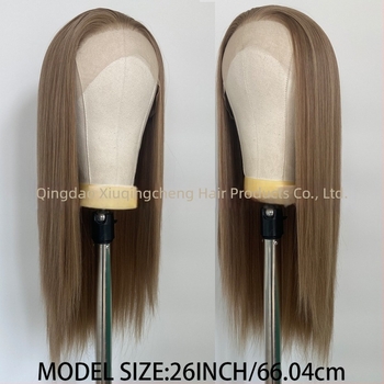 Perucă cu dantelă frontală 13x4, păr lung drept, fibre rezistente la temperatură, model Xqc-613