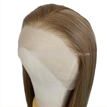 Perucă cu dantelă frontală 13x4, păr lung drept, fibre rezistente la temperatură, model Xqc-613