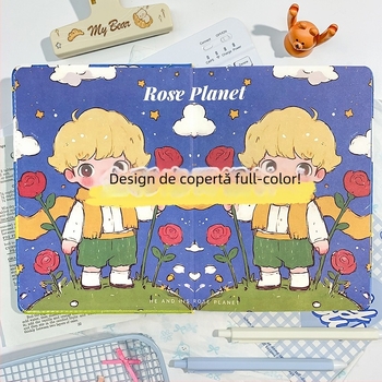 Caiet cu copertă PU, legare cu adeziv, 100–200 pagini, hârtie din pulpă de lemn, stil desen animat drăguț