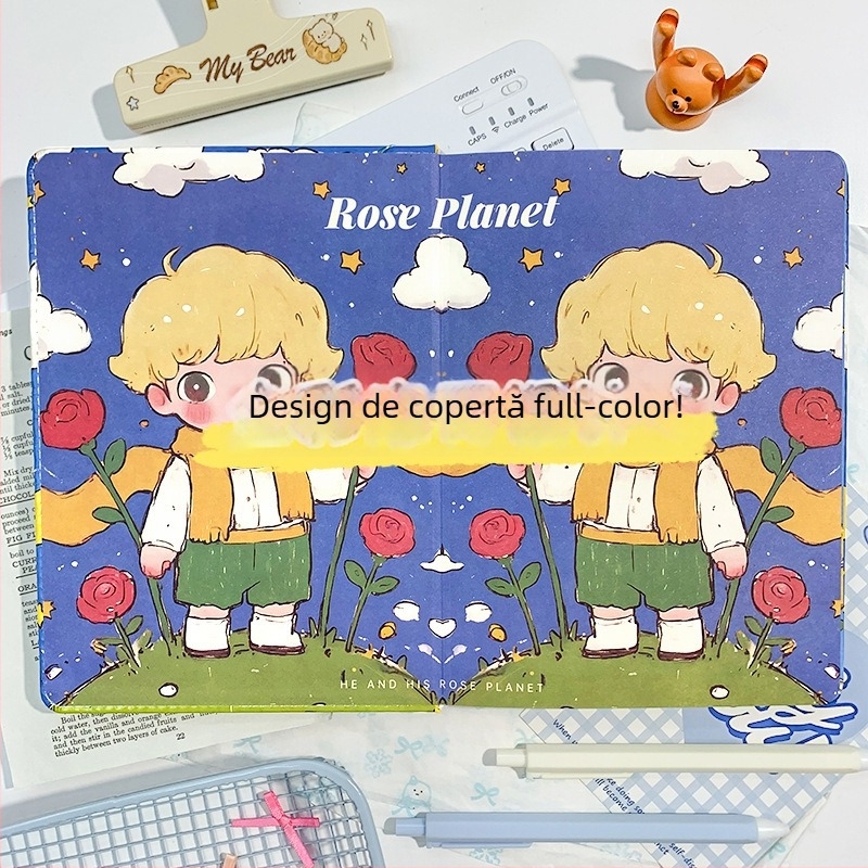 Caiet cu copertă PU, legare cu adeziv, 100–200 pagini, hârtie din pulpă de lemn, stil desen animat drăguț