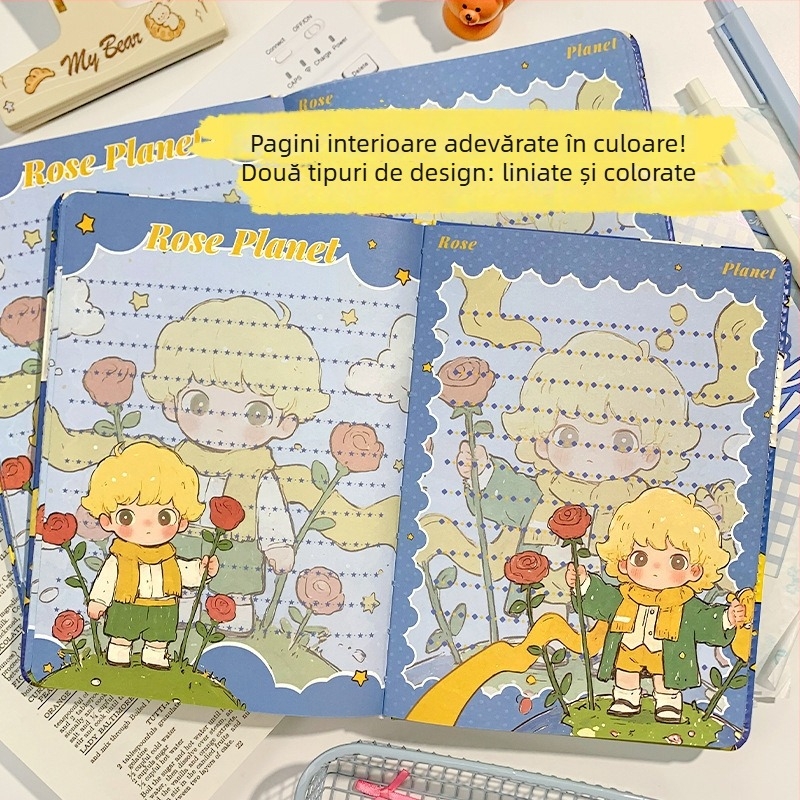 Caiet cu copertă PU, legare cu adeziv, 100–200 pagini, hârtie din pulpă de lemn, stil desen animat drăguț