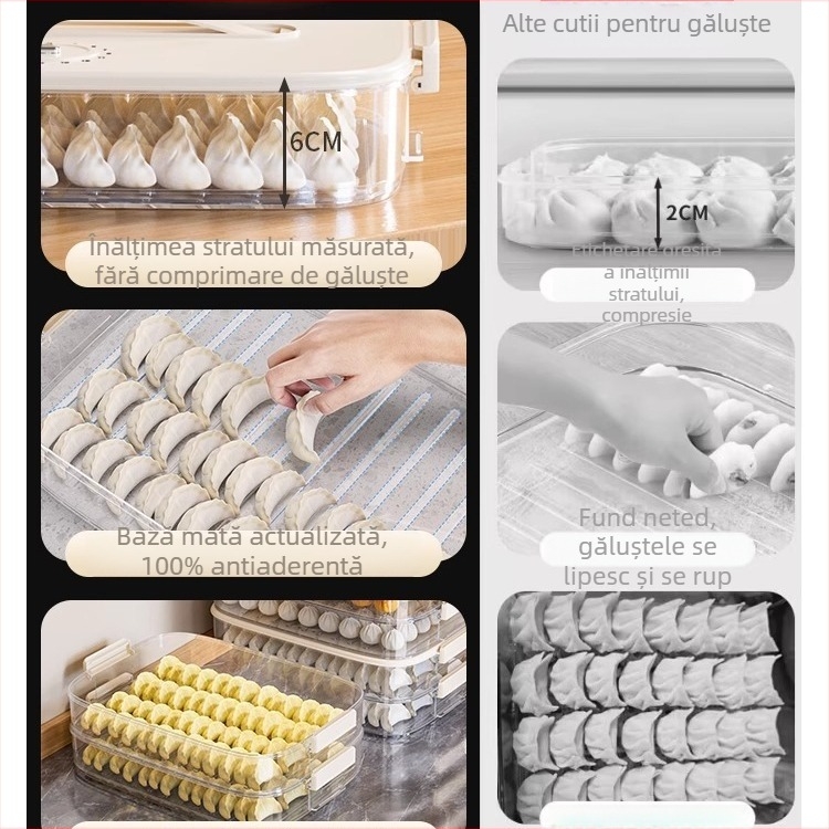 Cutie de depozitare pentru dumplings (design cu mai multe niveluri; stil chinezesc nou; material PP; portabil; conservarea prospețimii)
