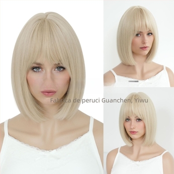 Perucă pentru femei, stil european/american, respirabilă, breton Qi, fibre rezistente la temperatură (poate fi vopsită; poate fi îndreptată)