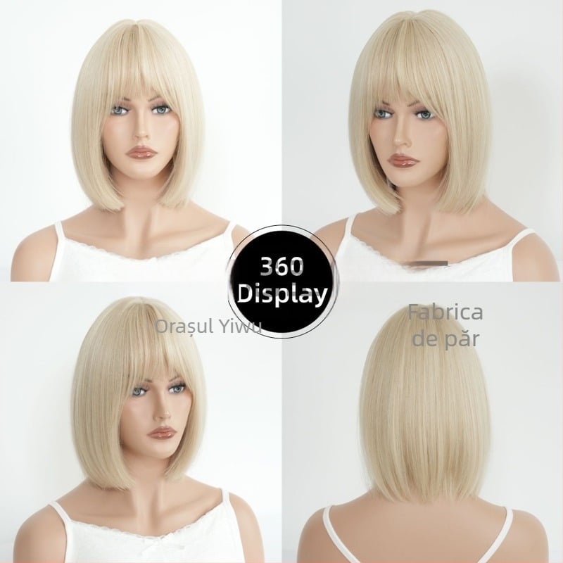 Perucă pentru femei, stil european/american, respirabilă, breton Qi, fibre rezistente la temperatură (poate fi vopsită; poate fi îndreptată)