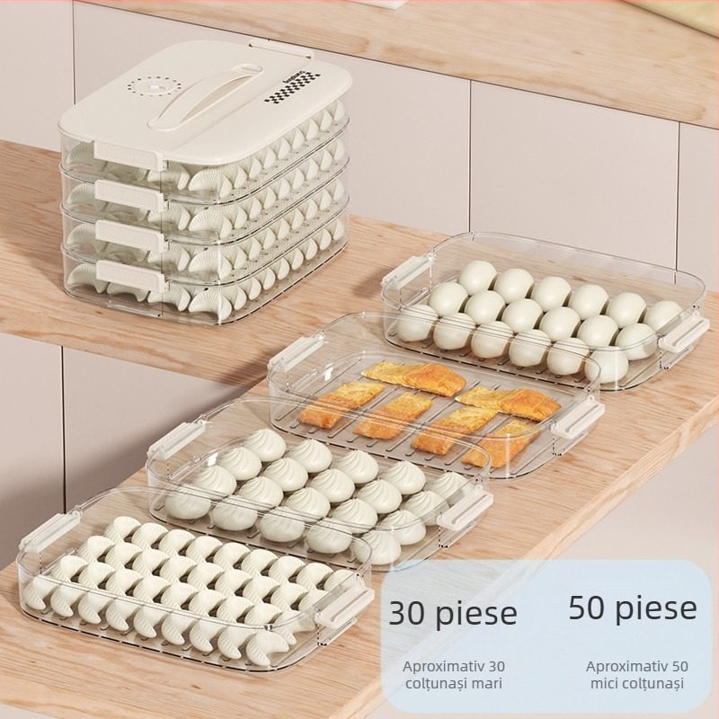 Cutie de depozitare pentru găluște și wonton, din plastic alimentar, sigilată, portabilă