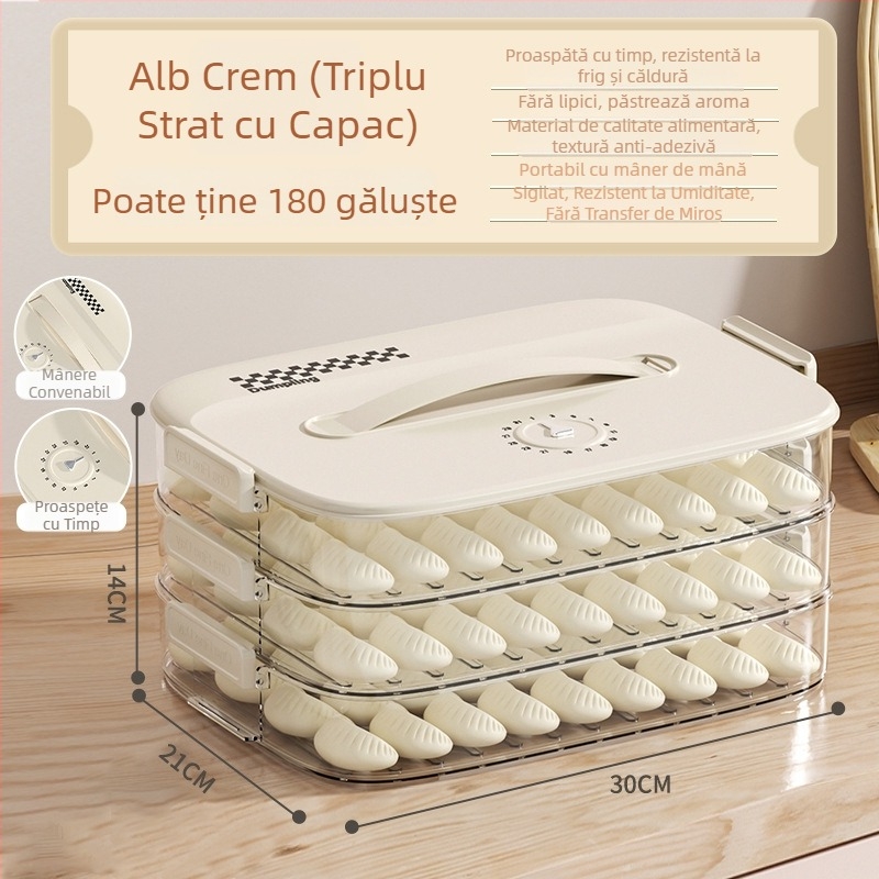 Cutie de depozitare pentru găluște și wonton, din plastic alimentar, sigilată, portabilă