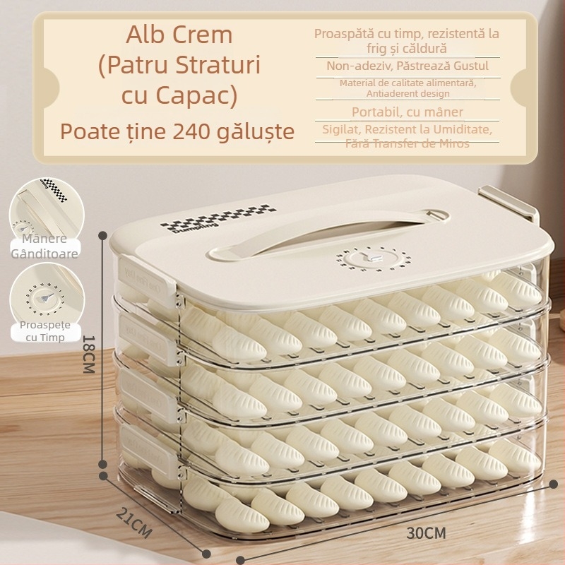 Cutie de depozitare pentru găluște și wonton, din plastic alimentar, sigilată, portabilă