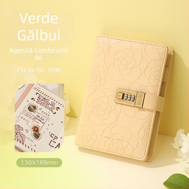 Jurnal cu lacăt – Copertă PU, Legare pe linie, Hârtie pulpă brută din lemn 100 g, 200–300 pagini