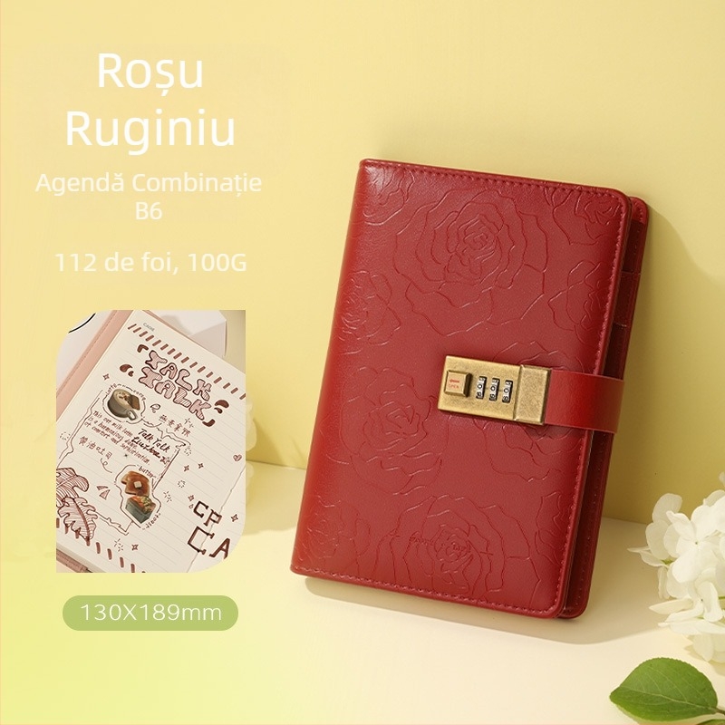 Jurnal cu lacăt – Copertă PU, Legare pe linie, Hârtie pulpă brută din lemn 100 g, 200–300 pagini