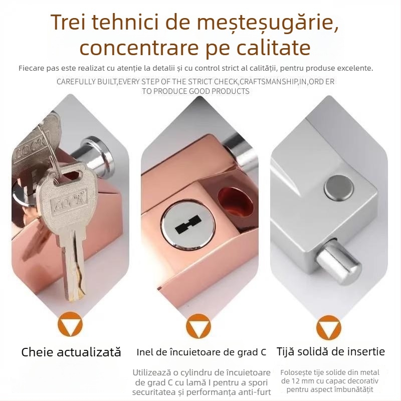 Încuietoare de podea tip A pentru ușă din sticlă încadrată, aliaj de aluminiu, electroplacat, Beronsel