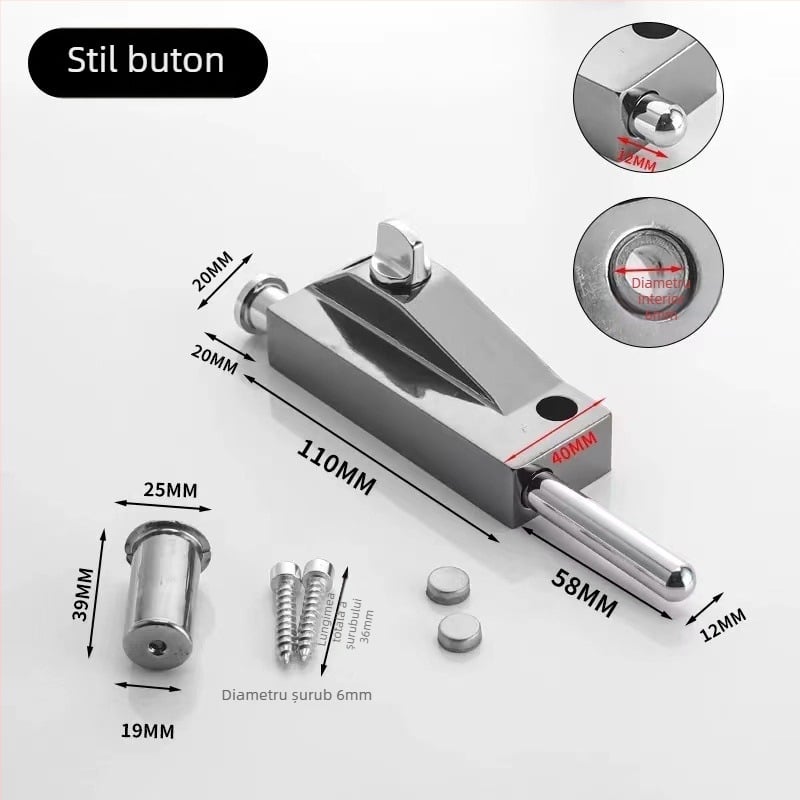 Încuietoare de podea tip A pentru ușă din sticlă încadrată, aliaj de aluminiu, electroplacat, Beronsel