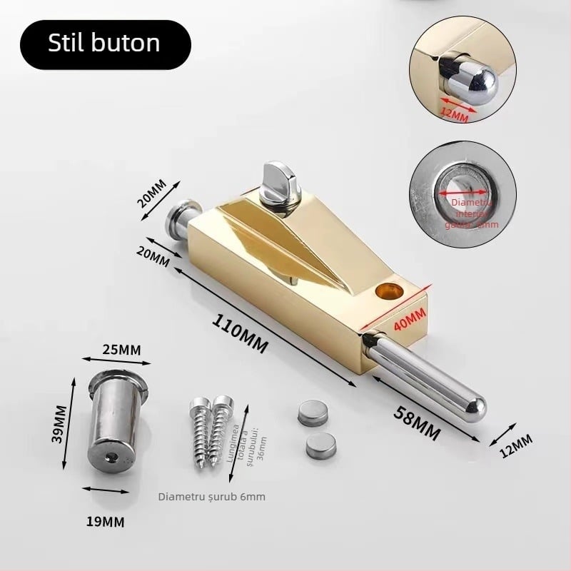 Încuietoare de podea tip A pentru ușă din sticlă încadrată, aliaj de aluminiu, electroplacat, Beronsel