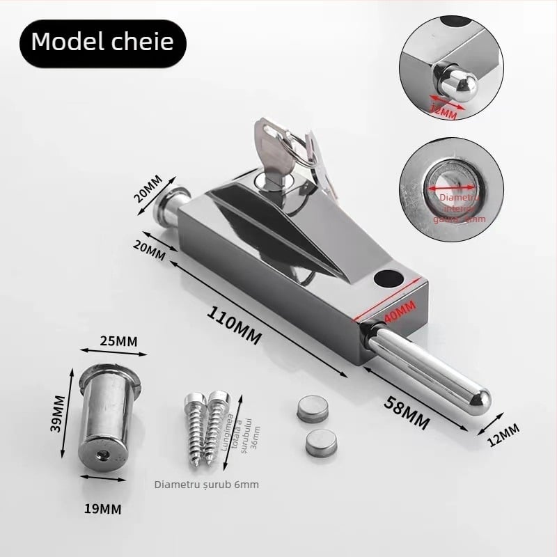 Încuietoare de podea tip A pentru ușă din sticlă încadrată, aliaj de aluminiu, electroplacat, Beronsel