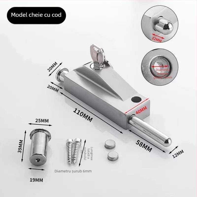 Încuietoare de podea tip A pentru ușă din sticlă încadrată, aliaj de aluminiu, electroplacat, Beronsel