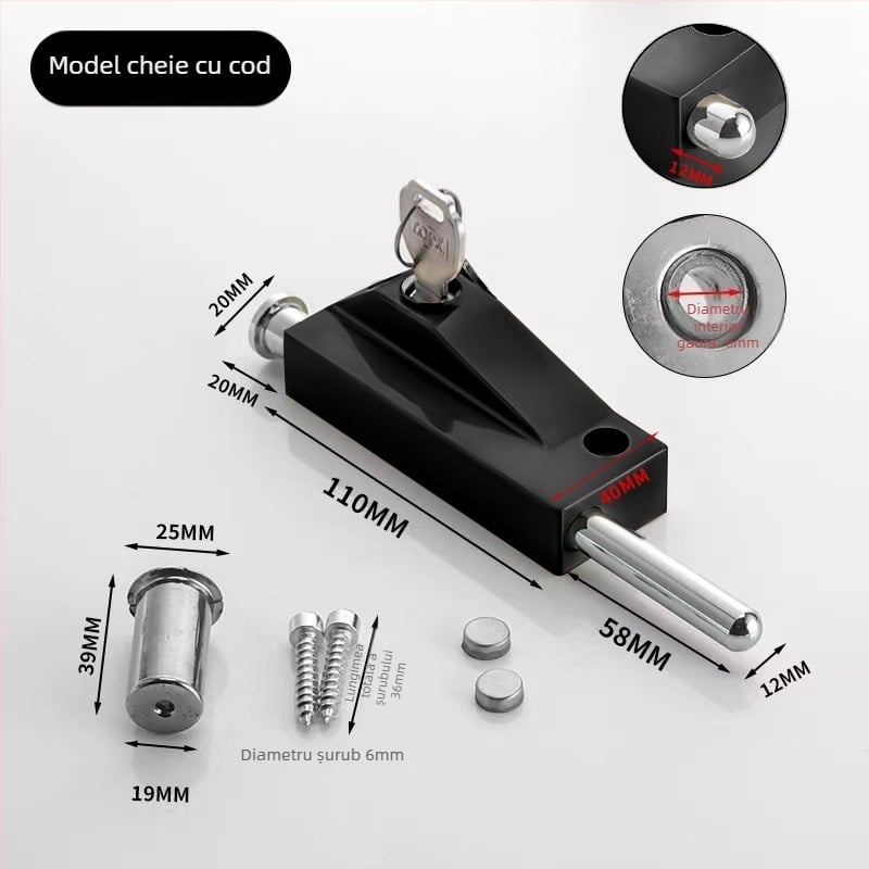 Încuietoare de podea tip A pentru ușă din sticlă încadrată, aliaj de aluminiu, electroplacat, Beronsel