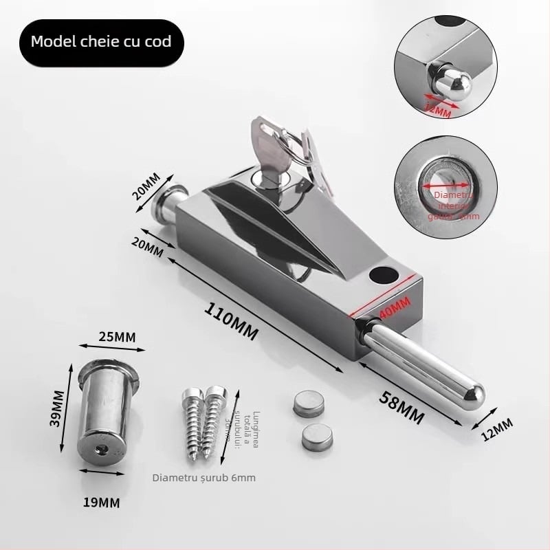 Încuietoare de podea tip A pentru ușă din sticlă încadrată, aliaj de aluminiu, electroplacat, Beronsel