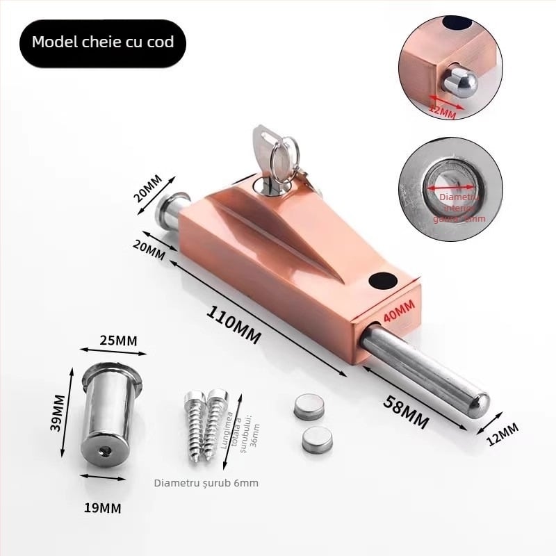 Încuietoare de podea tip A pentru ușă din sticlă încadrată, aliaj de aluminiu, electroplacat, Beronsel