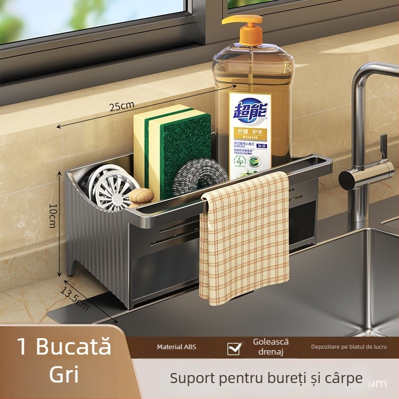 Raft de bucătărie pentru chiuvetă și blat, ABS, multifuncțional, mobil, raft de scurgere pentru vase și tacâmuri, stil modern minimalist