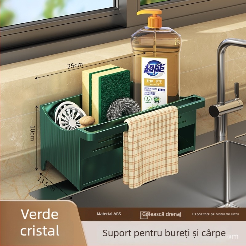 Raft de bucătărie pentru chiuvetă și blat, ABS, multifuncțional, mobil, raft de scurgere pentru vase și tacâmuri, stil modern minimalist