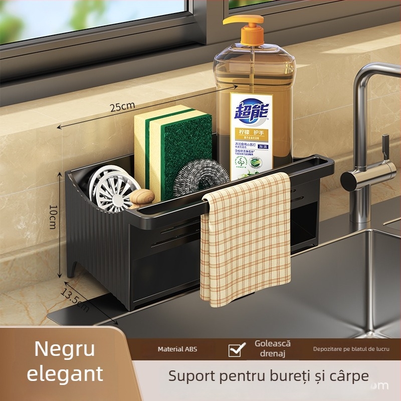 Raft de bucătărie pentru chiuvetă și blat, ABS, multifuncțional, mobil, raft de scurgere pentru vase și tacâmuri, stil modern minimalist