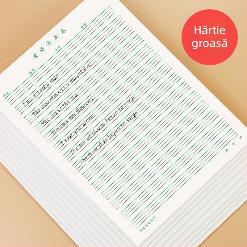 Foaie de lucru de limba engleză pentru elevii 3–6, cu grilă de patru rânduri, legare cu lipici, 30 de pagini, hârtie 80–100 g, stil drăguț japonez/coreean.