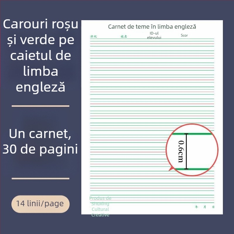 Foaie de lucru de limba engleză pentru elevii 3–6, cu grilă de patru rânduri, legare cu lipici, 30 de pagini, hârtie 80–100 g, stil drăguț japonez/coreean.