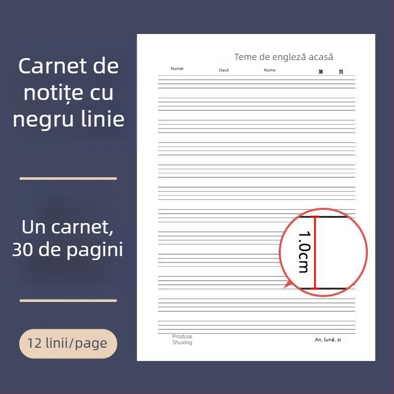 Foaie de lucru de limba engleză pentru elevii 3–6, cu grilă de patru rânduri, legare cu lipici, 30 de pagini, hârtie 80–100 g, stil drăguț japonez/coreean.