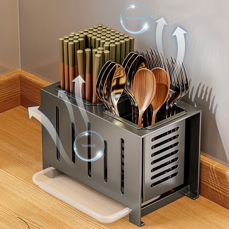 OSD suport pentru bețe din oțel inoxidabil 304, stil Nordic, design dreptunghiular, pentru blat de bucătărie (Material: oțel inoxidabil 304; Stil: Nordic; Design: Dreptunghiular; Poziție: Pe blat)