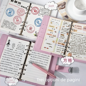 Caiet cu copertă PU și legare de tip binder, hârtie offset dublă, 60 foi, 80 gsm