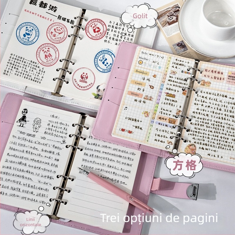 Caiet cu copertă PU și legare de tip binder, hârtie offset dublă, 60 foi, 80 gsm