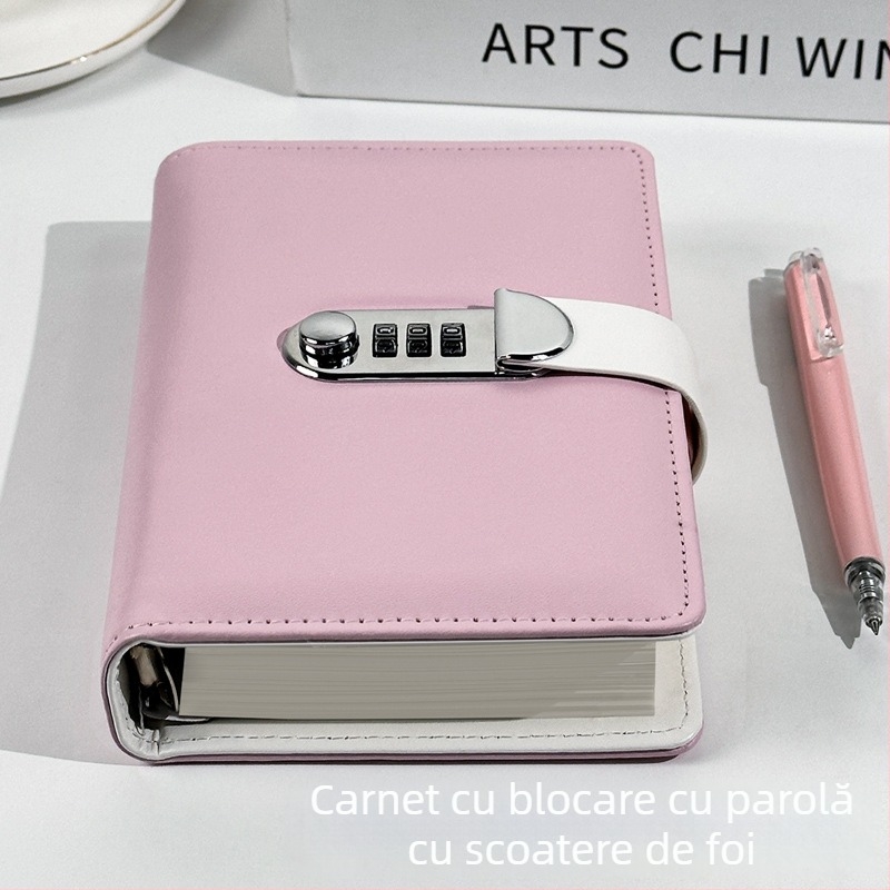 Caiet cu copertă PU și legare de tip binder, hârtie offset dublă, 60 foi, 80 gsm