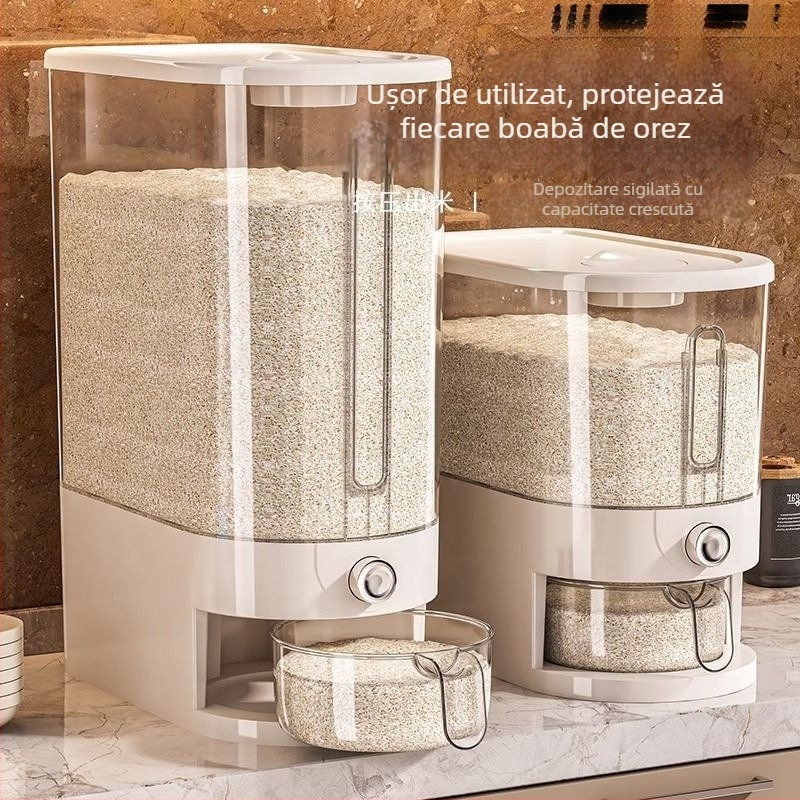 Container pentru depozitare orez - recipient plastic sigilat, protecție împotriva insectelor și umezelii, capacitate sub 4 L