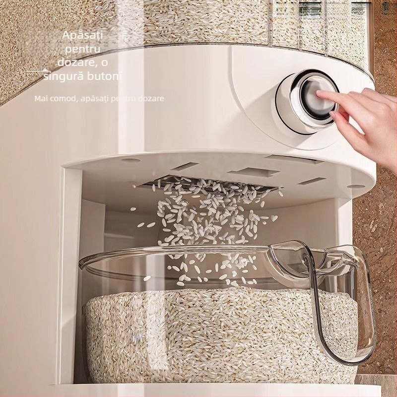 Container pentru depozitare orez - recipient plastic sigilat, protecție împotriva insectelor și umezelii, capacitate sub 4 L