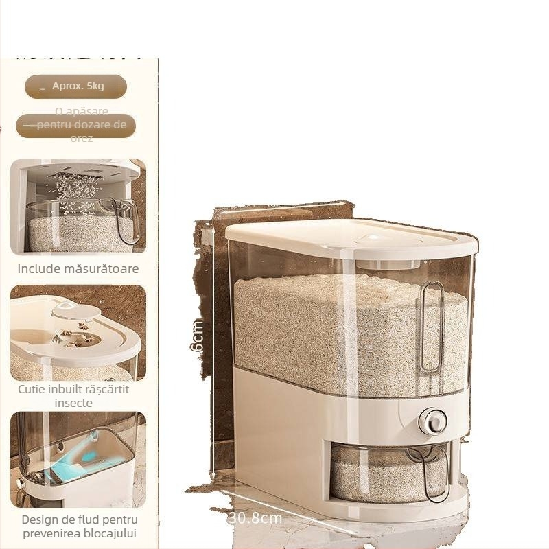 Container pentru depozitare orez - recipient plastic sigilat, protecție împotriva insectelor și umezelii, capacitate sub 4 L