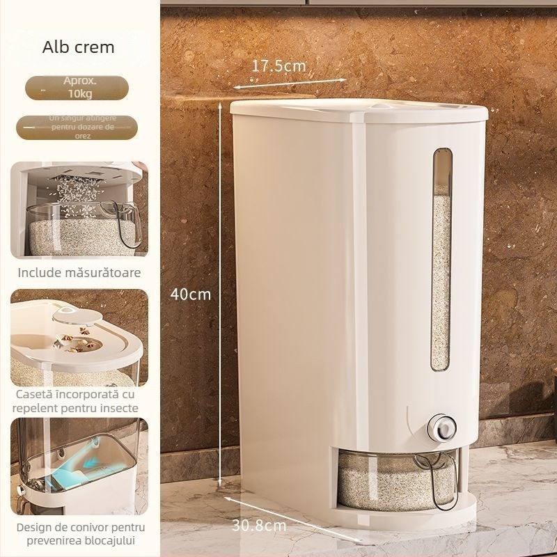 Container pentru depozitare orez - recipient plastic sigilat, protecție împotriva insectelor și umezelii, capacitate sub 4 L