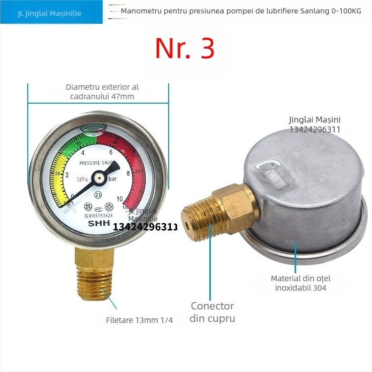 Manometru cu diafragmă, model 0-10MPA; intervalul 0-10 MPa; conexiuni: 1/4, M10×1, 12×1.25