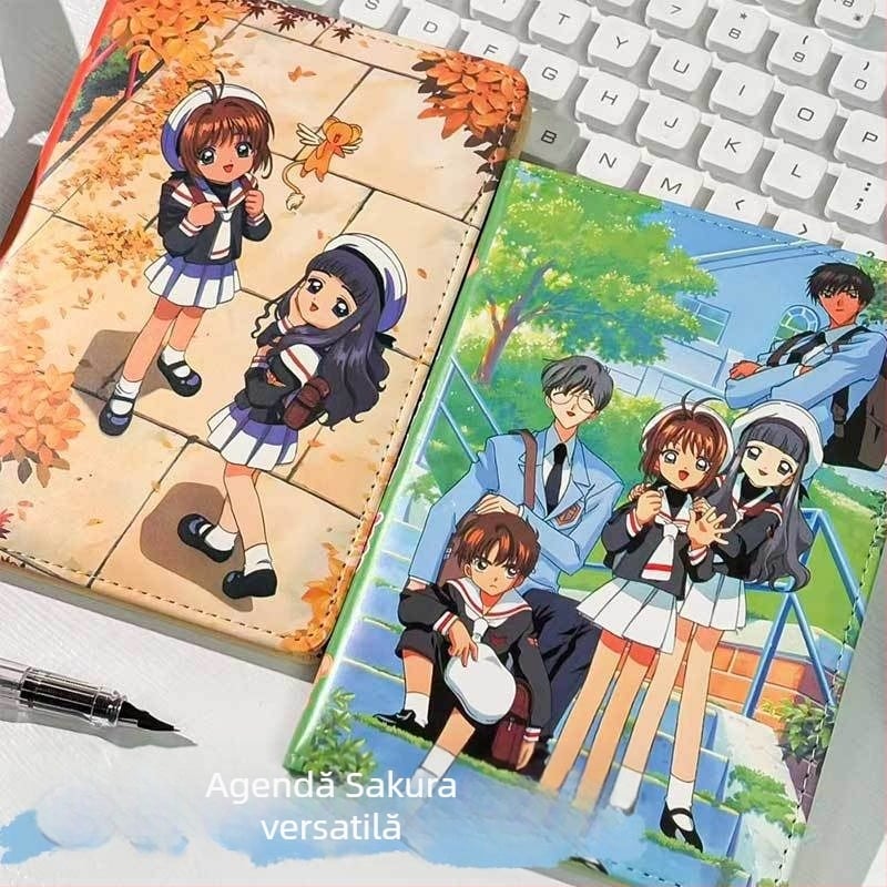 Jurnal cu husă din piele PU, legare cu ață, Dowling hârtie, 100 g greutate de hârtie, 100–200 pagini, stil cartoon drăguț japonez-coreean