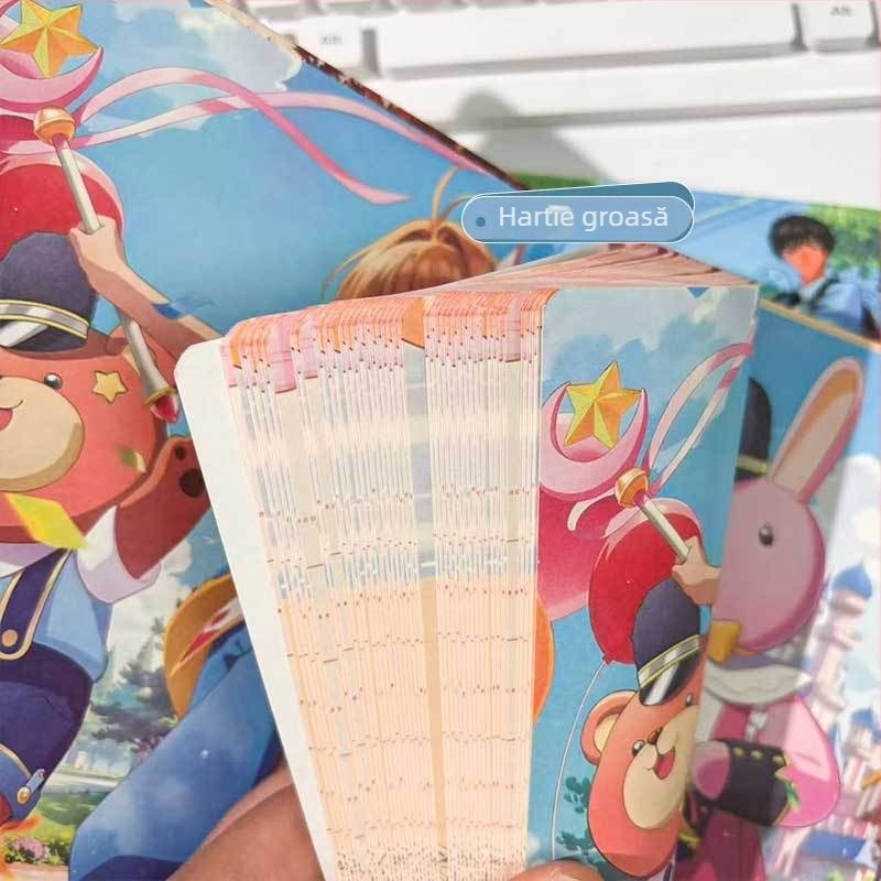 Jurnal cu husă din piele PU, legare cu ață, Dowling hârtie, 100 g greutate de hârtie, 100–200 pagini, stil cartoon drăguț japonez-coreean