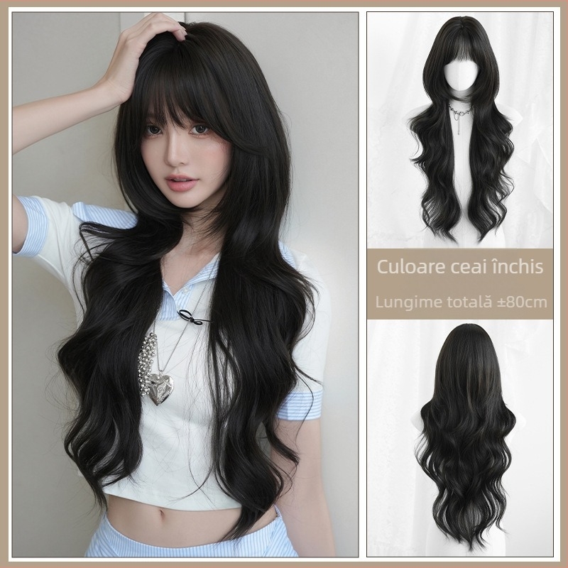 Perucă lungă bucle din fibre sintetice rezistente la temperatură înaltă | Procesare mecanică • Model C-0531 • Franjuri drepte sau înclinate • Pufoasă și naturală