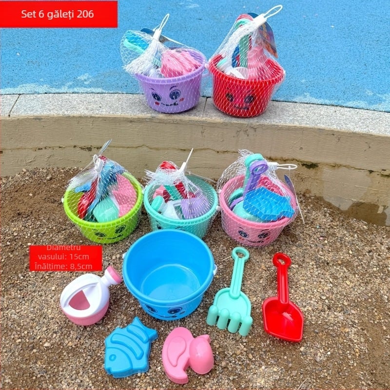 Set de jucării pentru plajă pentru copii: unelte pentru săpat în nisip și jocuri cu apă, din plastic, ambalaj plasă, pentru vârsta 7–14 ani, certificat 3C
