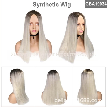 Perucă cu păr drept, lungime medie, model GBA19034, fibre rezistente la temperatură, breton în parte centrală, vopsire fără încălzire, mecanism de modelare