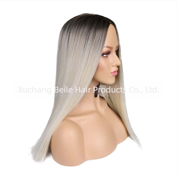 Perucă cu păr drept, lungime medie, model GBA19034, fibre rezistente la temperatură, breton în parte centrală, vopsire fără încălzire, mecanism de modelare