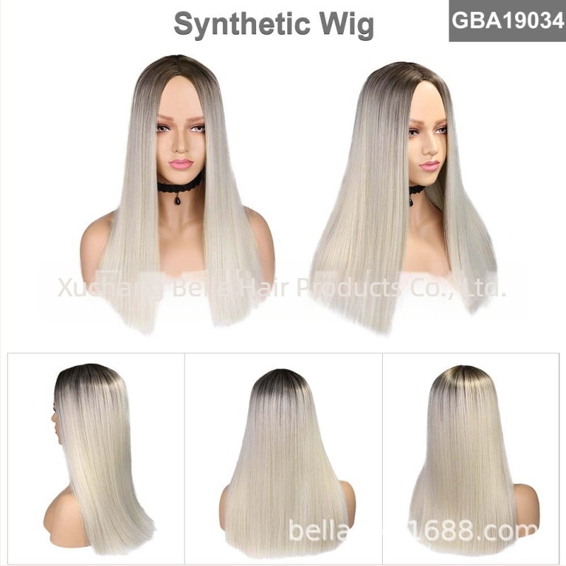 Perucă cu păr drept, lungime medie, model GBA19034, fibre rezistente la temperatură, breton în parte centrală, vopsire fără încălzire, mecanism de modelare